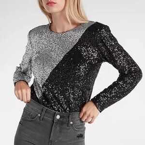 NEW EXPRESS Women's Color Block Sequin Strong Shoulder Bodysuit size M